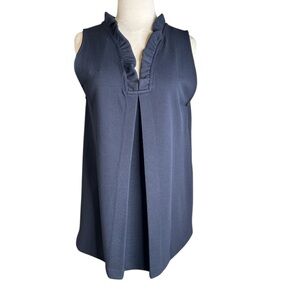 Ann Taylor Navy Sleeveless Blouse with Ruffle Neckline – NWT
